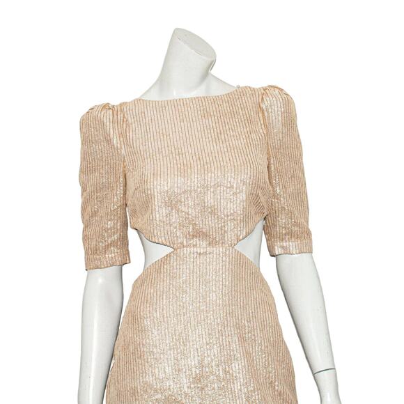 Camila Coelho Bailey Mini Dress Metallic Beige Cut-out Size XS - Picture 8 of 11